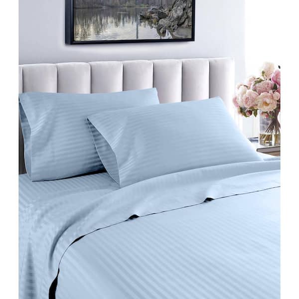 Unbranded Fresh Home 3-Piece Blue Striped 100% Cotton Twin Deep Pocket Sheet Set