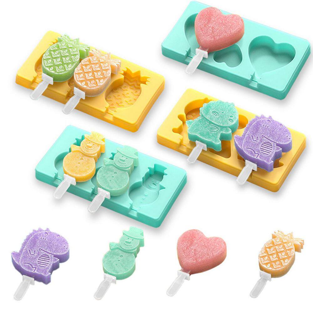 10-Cavity Cartoon Popsicle Molds with Fun Dinosaur Heart Snowman Pineapple Shapes Easy Release Silicone 4 Pack price history on PriceWatchPro