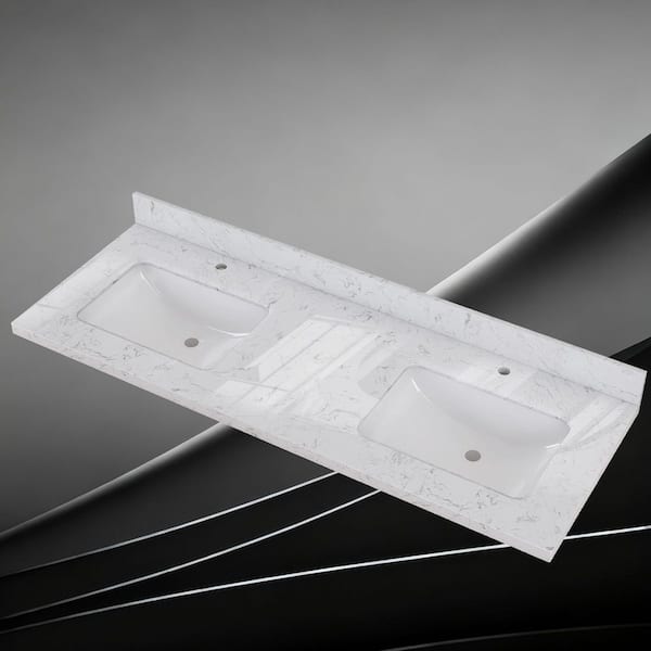 60 in. W x 22 in. D Engineered Stone Rectangular Double Sink Vanity Top in Carrara White with 4 in. H Backsplash