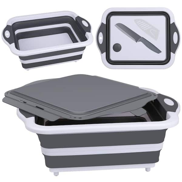 Silicone Foldable Dish Basin and Drainer, Collapsible Picnic Basket for Washing Veggies, 8L Food-Grade Tub for Kitchen