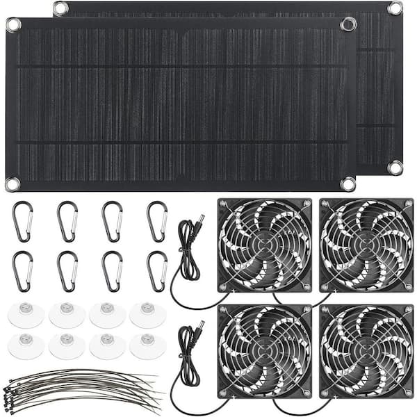 10W 12V Solar Panel Dual Fans Kit, Waterproof Outdoor Solar Powered Exhaust Fan