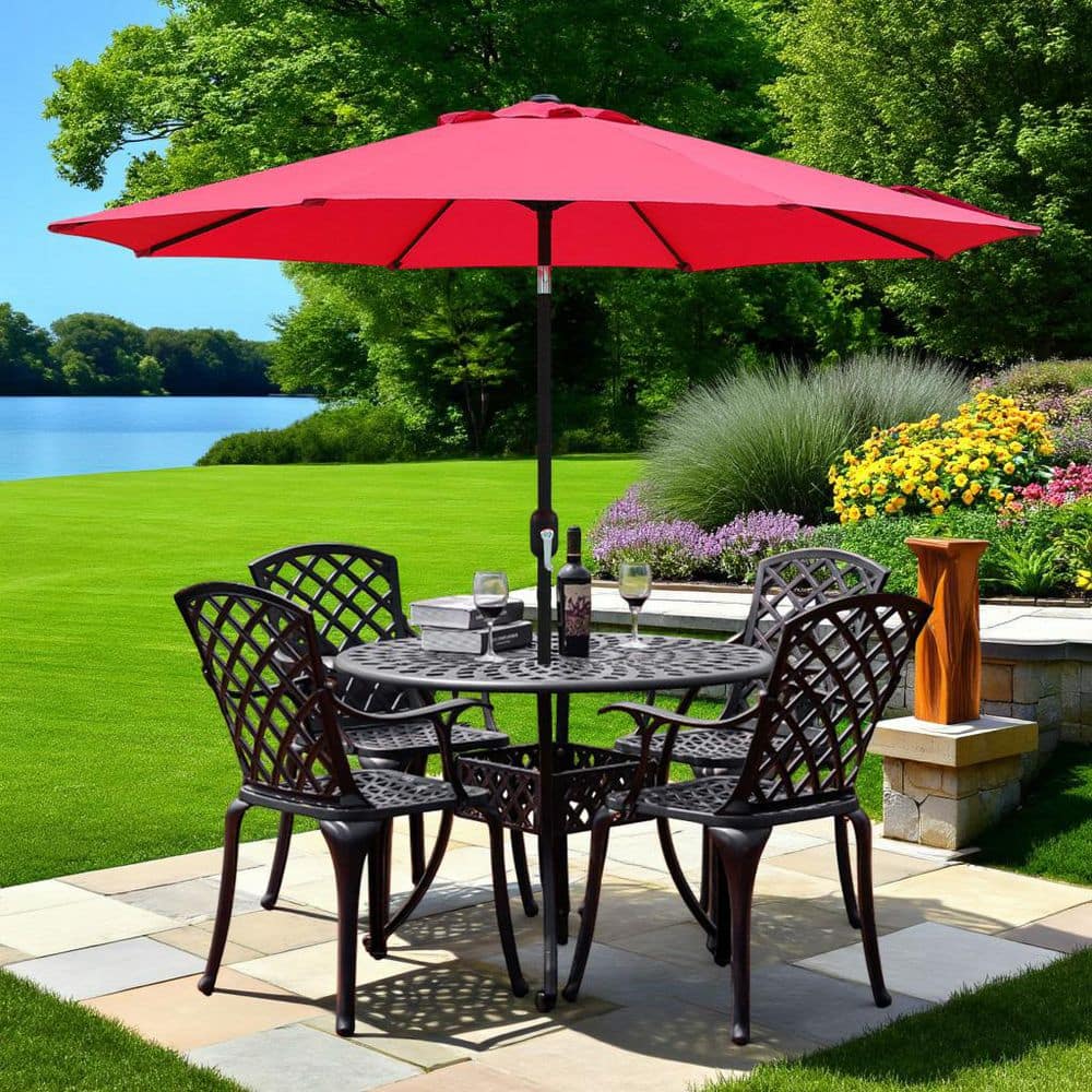 9 ft. Steel 8-Rib Market Crank and Tilt Patio Umbrella in Red price history on PriceWatchPro
