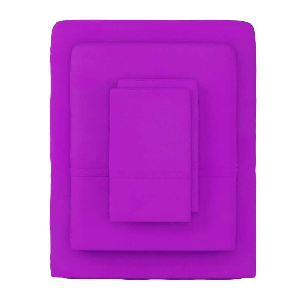 3-Piece Purple Microfiber Twin Sheet Set