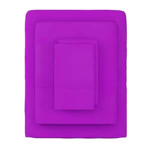 3-Piece Purple Microfiber Twin Sheet Set