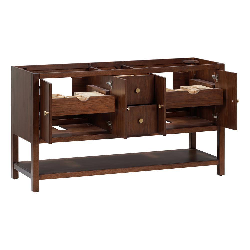 Zoe 61-Inch Walnut Double Sink Vanity with White Quartz Top