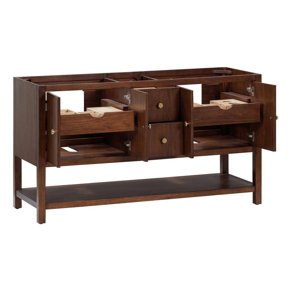 Zoe 60'' Walnut Double Bathroom Vanity with Gold Hardware