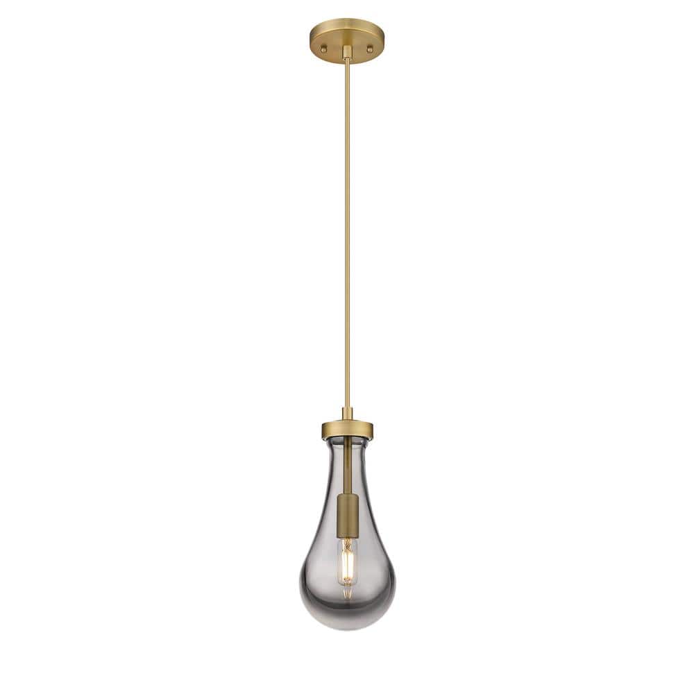 Owego 100-Watt 1-Light Brushed Brass Shaded Pendant Light Tinted Glass Shade price history on PriceWatchPro