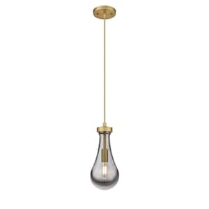 Owego 100-Watt 1 Light Brushed Brass Shaded Pendant Light with Tinted glass Tinted Glass Shade