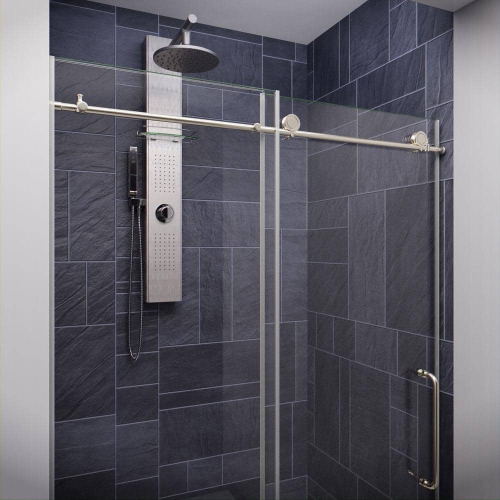 Madam Series 48" x 76" Brushed Nickel Frameless Sliding Shower Door