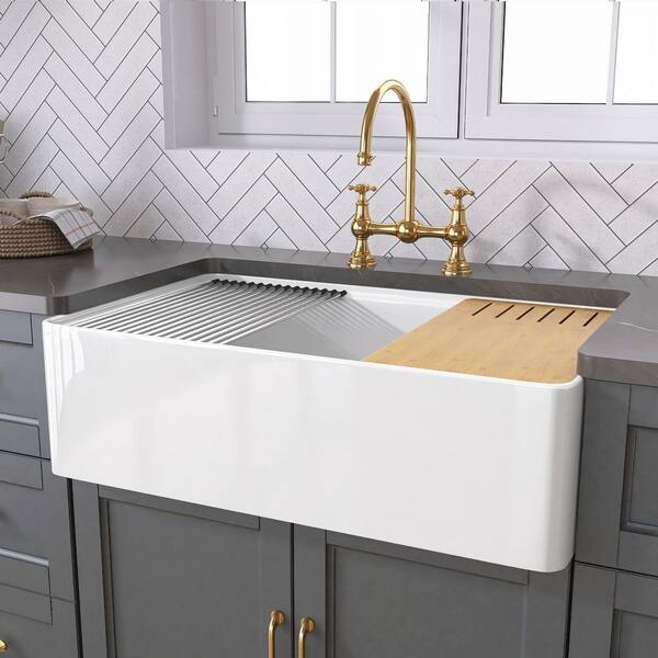 Zeafive 30 in. Workstation Kitchen Sink Apron Front Fireclay