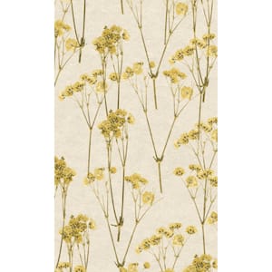 Sunset Yellow Minimalist Spry Floral Print Non-Woven Non-Pasted Textured Wallpaper 57 Sq. Ft.