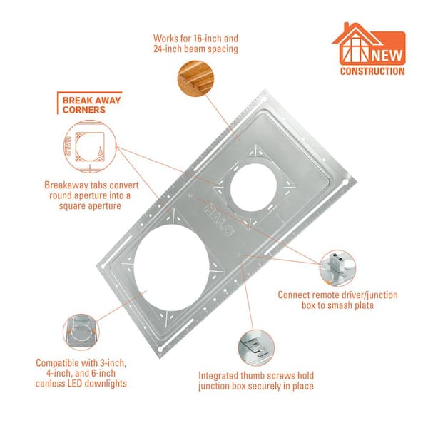 3/4/6 in. aperture Size, IC Rated, New Construction, Recessed Housing, Smashplate, 12PK.
