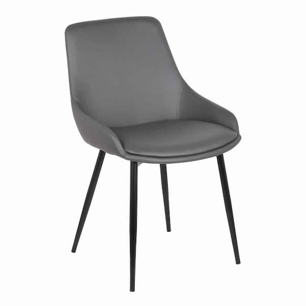 Benjara Black and Gray Leather Metal Legs Dining Chair
