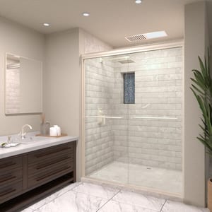 60 in. W x 72 in. H Sliding Semi-Frameless Shower Door in Brushed Nickel with Clear Glass