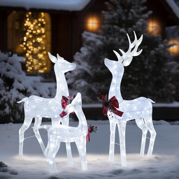 4.5 ft. 3D Reindeer Family Outdoor Christmas Holiday Yard Decoration Cool White LED, White