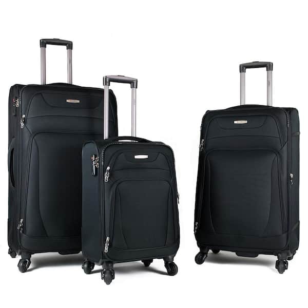 AMKA Phalanx 3-Piece Black Expandable Spinner Luggage Set