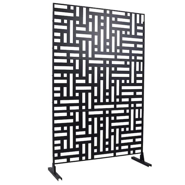 Heleen Street Black Metal Outdoor Privacy Screen, Freestanding Outdoor Divider Decorative Privacy Fence Screen Set