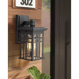 12 in. 1-Light Black With Clear Glass Hardwired Outdoor Wall Lantern Sconce Light (1-Pack)