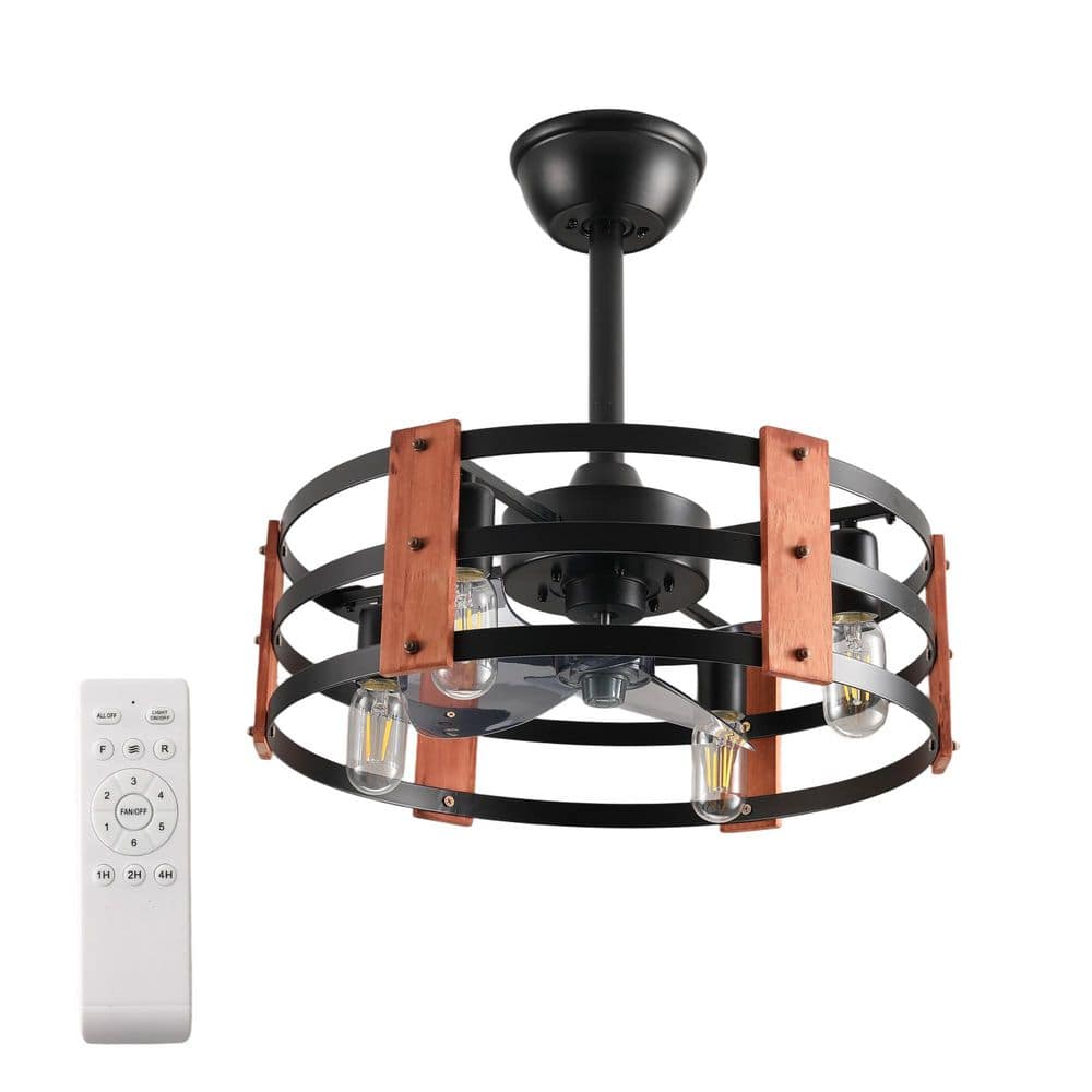 20 in. Rustic Wood & Black Metal Caged Ceiling Fan with 4 E26 Light socket for Living Room, Bulbs Not Included price history on PriceWatchPro