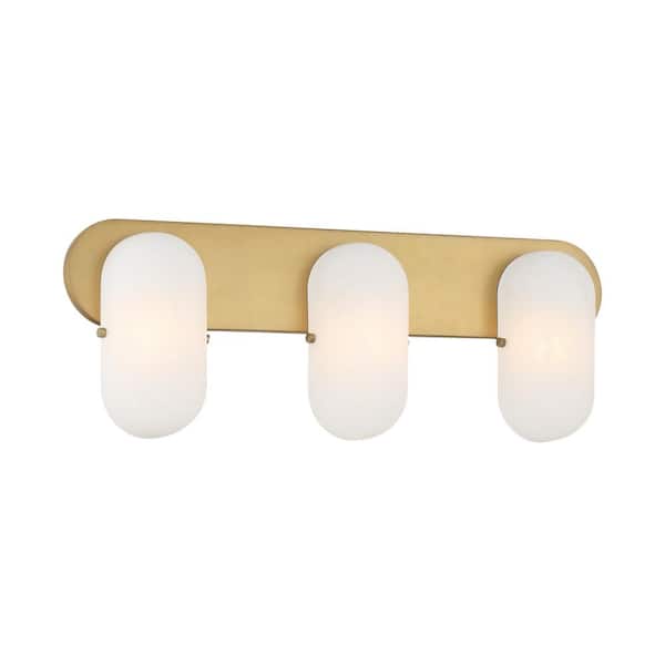 Minka Lavery Heathcote 24 in. 3-Light Legacy Brass Vanity Light with Etched Alabaster Glass Shades