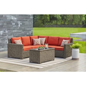 Laguna Point Brown Wicker Armless Middle Outdoor Patio Sectional Chair with CushionGuard Quarry Red Cushions