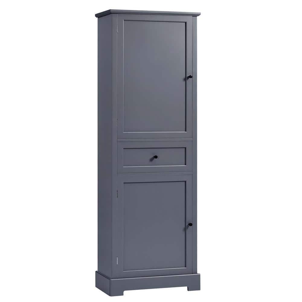 11.81 in. W x 22.24 in. D x 65.15 in. H Gray Linen Cabinet Wood Cabinet wit