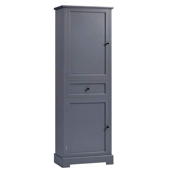 Unbranded 11.81 in. W x 22.24 in. D x 65.15 in. H Gray Linen Cabinet Wood Cabinet with 2-Doors and Drawer, Adjustable Shelf
