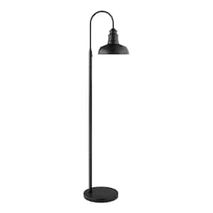 Elmcroft 72 in. Outdoor-Rated Plug-In 1-Light Matte Black Floor Lamp with Metal Shade - Use with 13-Watt Max LED Bulb