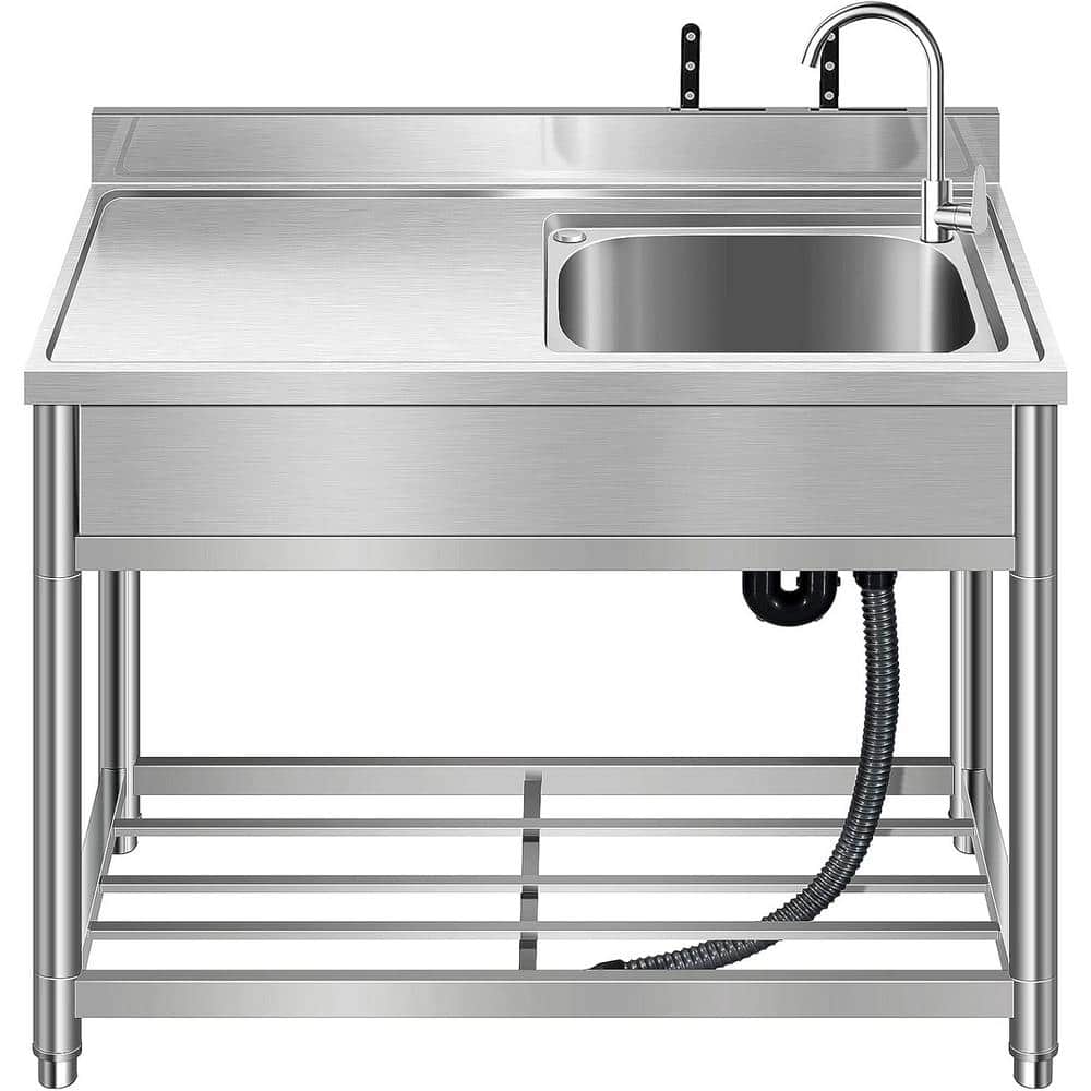 20 in. D x 39 in. W Freestanding Utility Sink in Stainless Steel with Workb