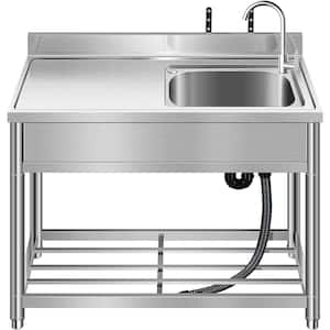 20 in. D x 39 in. W Freestanding Utility Sink in Stainless Steel with Workbench, Hot/Cold Water Faucet and Shelve