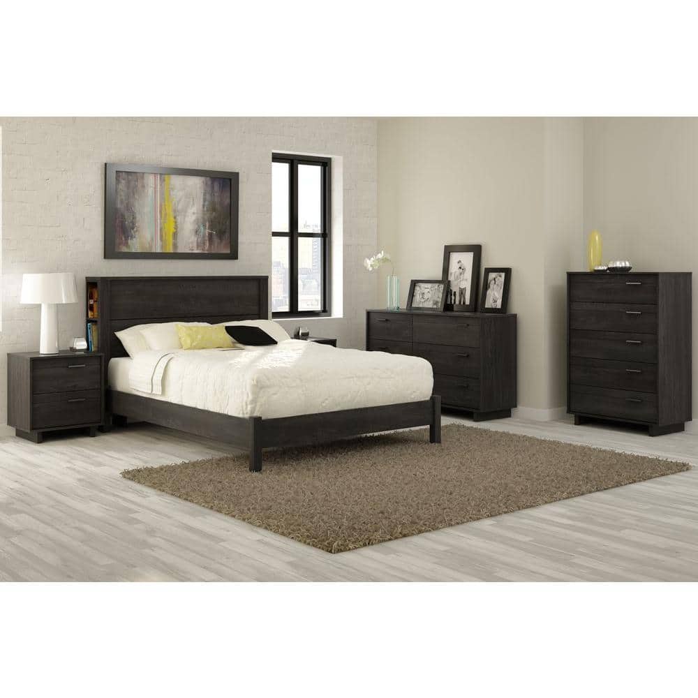 Gray Oak 5-Drawer Chest with Soft Close Drawer