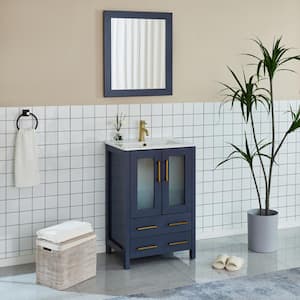 Brescia 24 in. W x 18.1 in. D x 35.8 in. H Single Basin Bathroom Vanity in Blue with Top in White Ceramic and Mirror