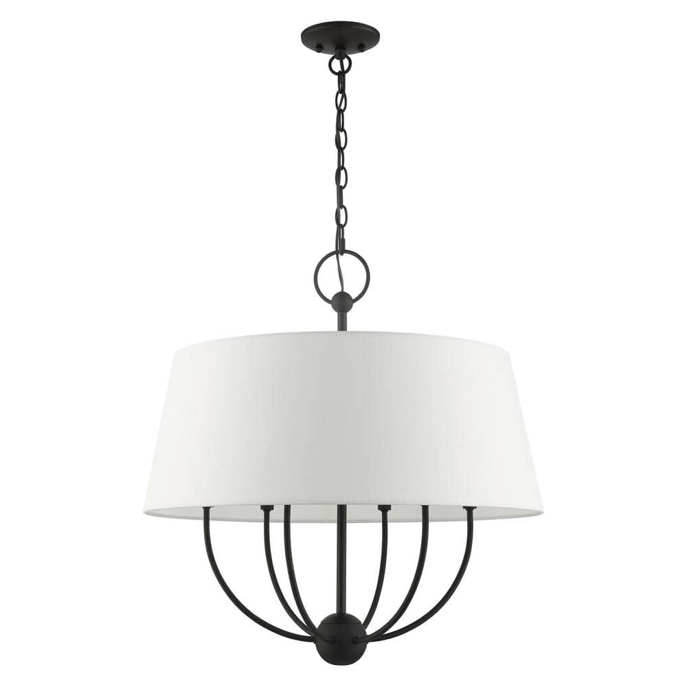 Ridgecrest Transitional Black 6-Light Chandelier with Off-White Shade