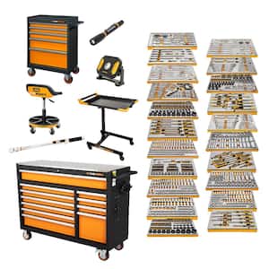 MEGAMOD 52 in. x 18 in. 11-Drawer Mobile Workbench Cabinet with Master Mechanics Tool Set in Foam Trays (1,024-Pieces)