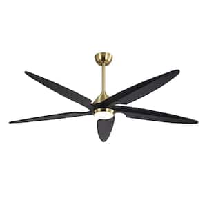54 in. Black and Gold Indoor 5-Solid Wood Blades LED Ceiling Fan with Remote and 2 Downrods