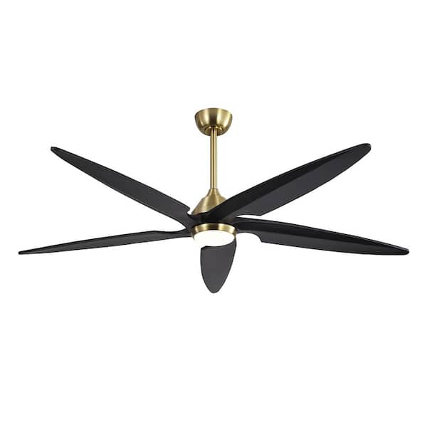 MLiAN 64 in. Black and Gold Indoor 5-Solid Wood Blades LED Ceiling Fan with Remote and 3-Downrods