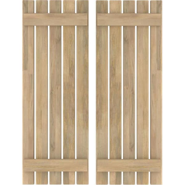 Ekena Millwork 19-1/2 in. W x 34 in. H Americraft 5-Board Exterior Real Wood Spaced Board and Batten Shutters in Unfinished