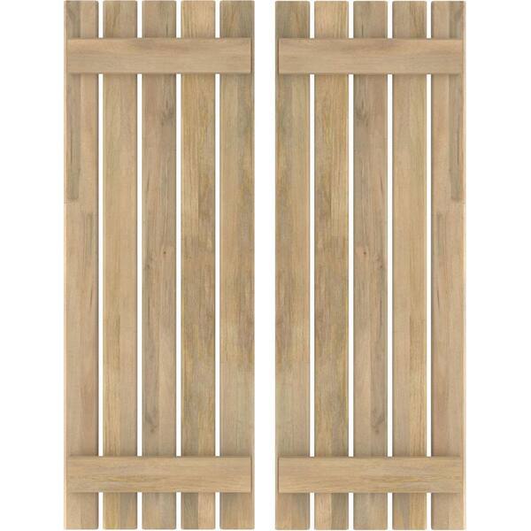 Ekena Millwork 19-1/2 in. W x 70 in. H Americraft 5-Board Exterior Real Wood Spaced Board and Batten Shutters in Unfinished