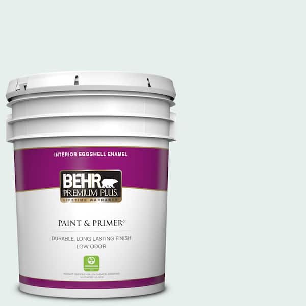 BEHR PREMIUM PLUS 5 gal. #730E-1 Polar White Eggshell Enamel Low Odor Interior Paint & Primer