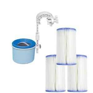 Wall Mount Automatic Pool Surface Skimmer and Filter Cartridge (3-Pack)