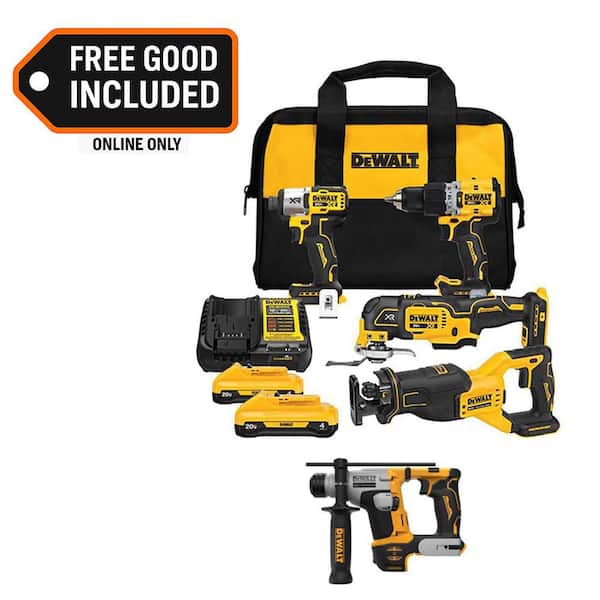 20V Max Lithium-Ion Cordless 4-Tool Combo Kit and 5/8 in. SDS Plus Hammer Drill with (2) 4 Ah Batteries and Charger