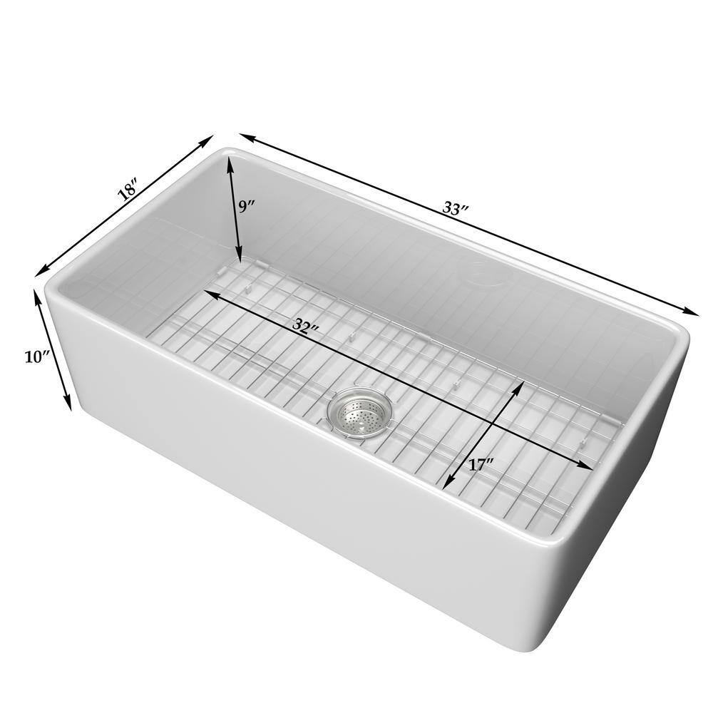 White Fireclay 33" Farmhouse Apron Front Single Bowl Kitchen Sink