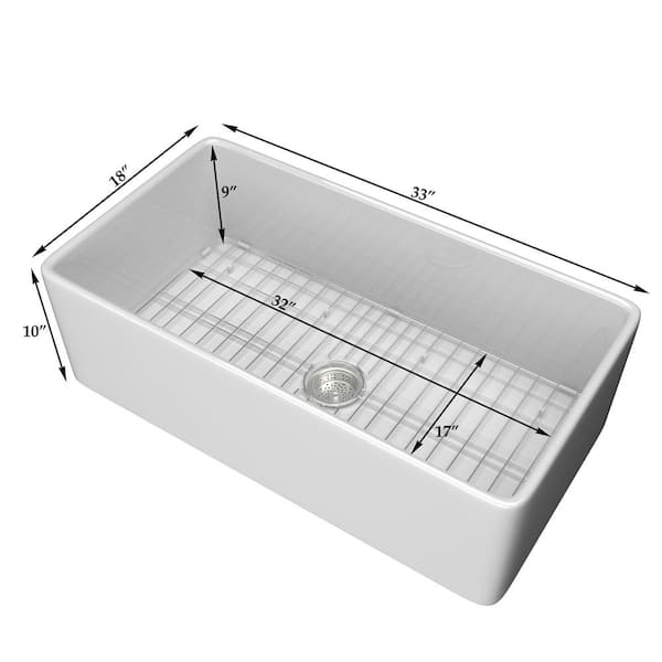 Kuomih White Fireclay 33 in. Single Bowl Farmhouse Apron