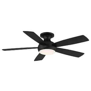 Odyssey Indoor and Outdoor 5-Blade Smart Flush Mount Ceiling Fan 52 in. Matte Black with 3000K LED Light Kit and Remote