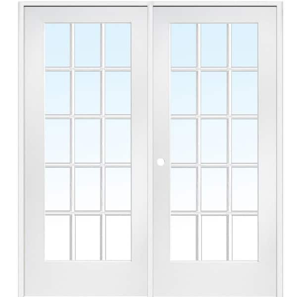 MMI DOOR 60 in. x 80 in. Right Hand Active Primed Composite Glass 15 Lite Clear True Divided Prehung Interior French Door
