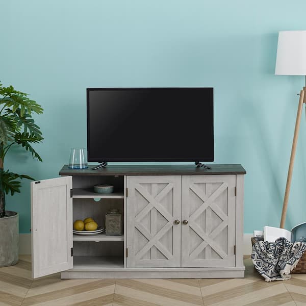48 in. Saw Cut-Off White TV Stand for TVs Upto 55 in.