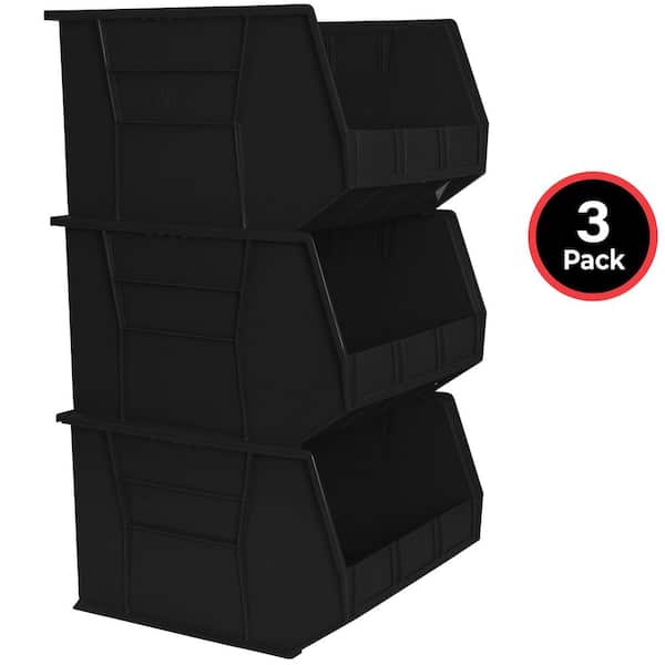 30270 Series, 18in. x 16-1/2 in. x 11 in. Black Plastic Stackable Storage Bins, 3-pack