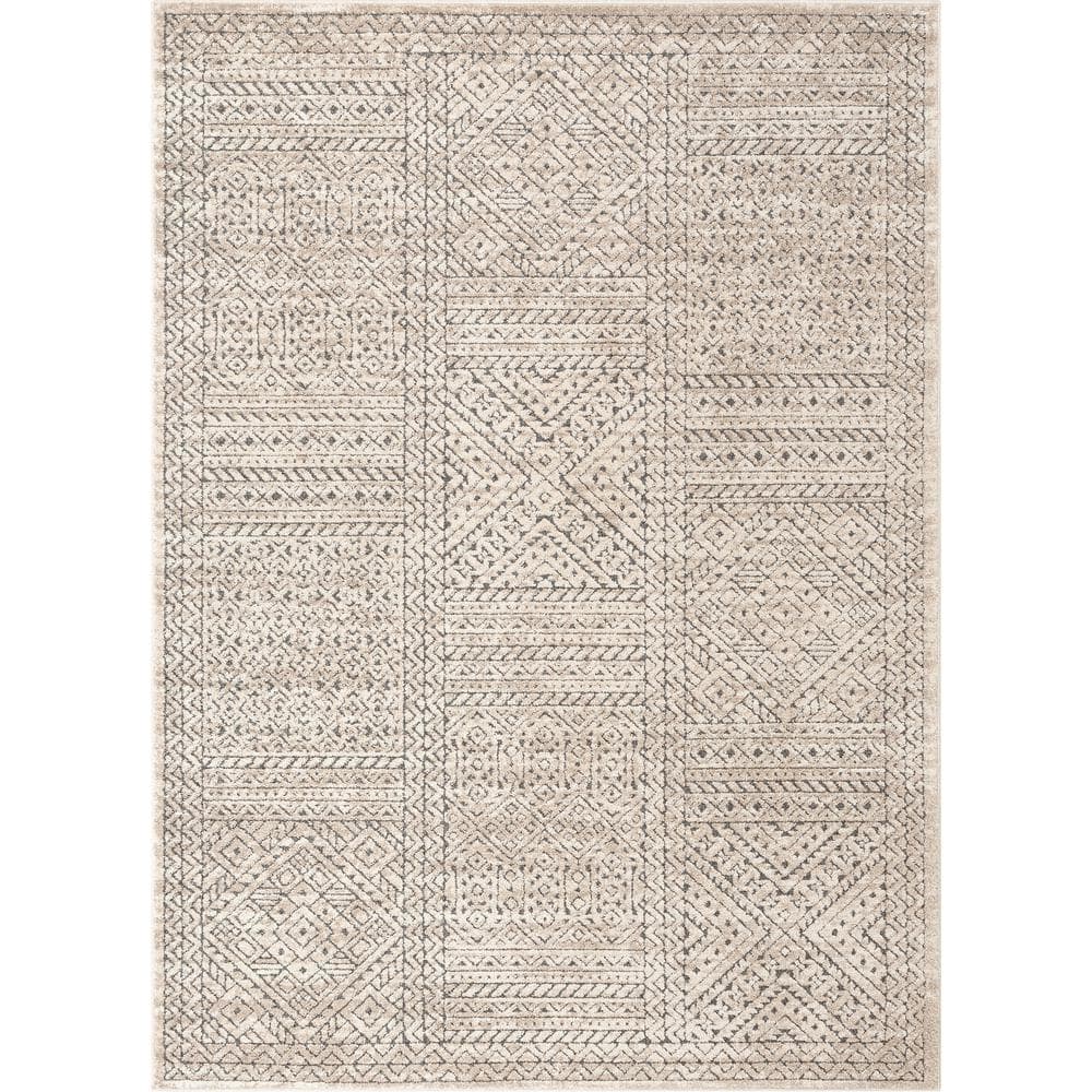 Well Woven Malaga Lyre Tribal Mosaic Tile-Work Beige 3 ft. 11 in. x 5 ft. 3  in. Distressed High-Low Area Rug MG-192-4 - The Home Depot