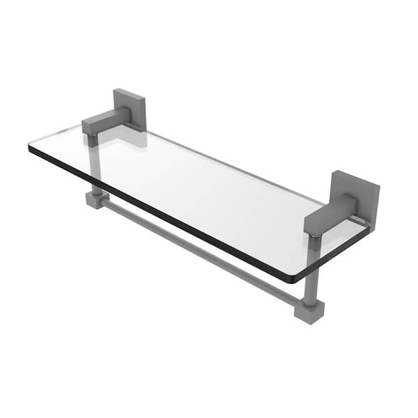Allied Brass Montero 16 in. Glass Vanity Shelf with Integrated Towel Bar in Matte Gray