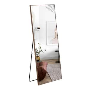 31 in. W x 71 in. H Rectangle Brown Wood Framed Floor Standing Mirror, Wall Mounted Mirror for Bedroom, Living Room